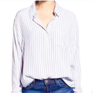 Rails Elle Shirt Lilac White Stripe Henley Long Sleeve Button Down Size S Small